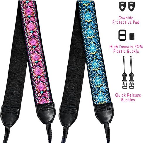 2-Pack Camera Strap for Canon, Wide, Leather and Suede Padded with Floral Embroidery Other DSLR and Mirrorless Cameras in Kuwait