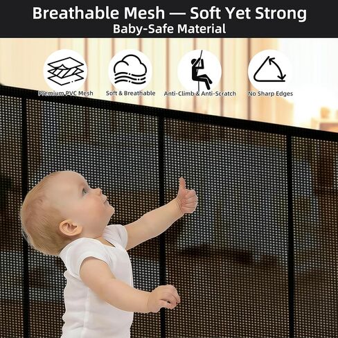 Retractable Baby & Pet Gate, 236″L x 42″H Extra Wide Mesh Retractable Dog Gate, 7 Reinforced Rods & Suction Cups, Safety Lock, One-Hand Operation,16 FT Easy Install for Indoor Outdoor, Black in Kuwait