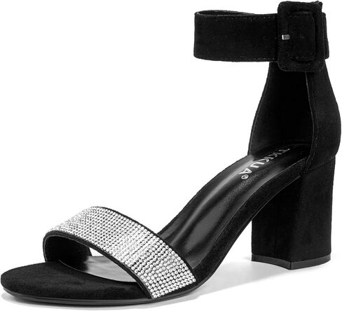 Women's One Strap High Heel Sandals, Rhinestone Strap, Open Toe Block Heel Wedding Party Sandals in Saudi Arabia