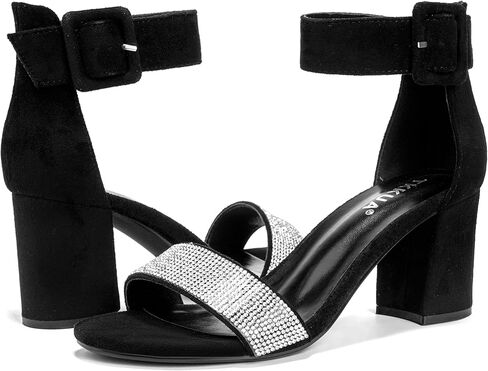 Women's One Strap High Heel Sandals, Rhinestone Strap, Open Toe Block Heel Wedding Party Sandals in Saudi Arabia