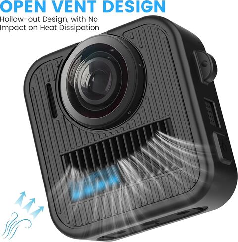 حافظة واقية من السيليكون لجهاز GoPro Max 2 مع تصميم مفتوح الفتحة ومجموعة ملحقات واقية - تتضمن واقي شاشة من الزجاج المقوى 9H وغطاء عدسة وغطاء بطارية وحبل قابل للتعديل (أسود) in Kuwait