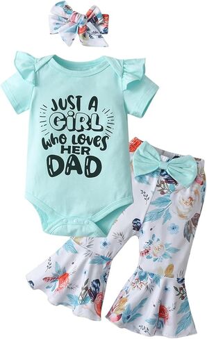 Newborn Infant Summer Baby Girl Clothes Outfits Short Sleeve Ruffle Romper 3Pcs Pants Sets Girls Clothing Set in Saudi Arabia