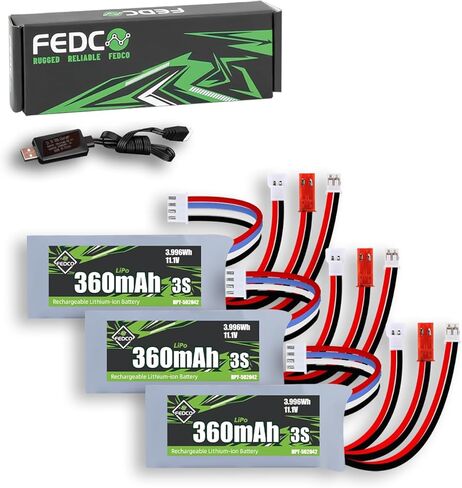 3S Lipo Battery 11.1V 360mAh Rechargeable RC Battery JST&MJ&PH2.0&MX2.0 Plug Connector with USB Charger for SCX24 Upgrades FCX24 CR18P and Most 1/18 1/24 RC Car RC Truck and RC Drone in Saudi Arabia