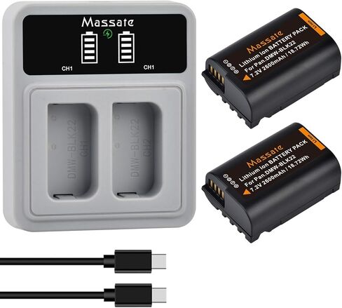2 حزمة بطارية DMW-BLK22 بقدرة 2600 مللي أمبير في الساعة وشاحن سريع LED PD20W - طاقة كاملة 2.5 ساعة، بطارية DMW BLK22 لباناسونيك لوميكس GH5، GH5 II، GH6، GH7، S5، S5II، S5 IIX، S9، G9 II، S5M2 GH5M2 in Kuwait