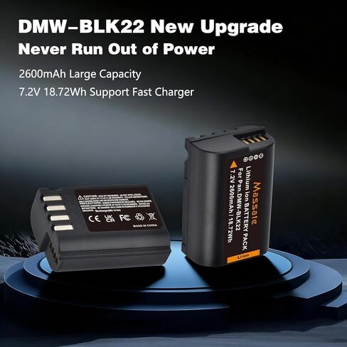 2 حزمة بطارية DMW-BLK22 بقدرة 2600 مللي أمبير في الساعة وشاحن سريع LED PD20W - طاقة كاملة 2.5 ساعة، بطارية DMW BLK22 لباناسونيك لوميكس GH5، GH5 II، GH6، GH7، S5، S5II، S5 IIX، S9، G9 II، S5M2 GH5M2 in Kuwait