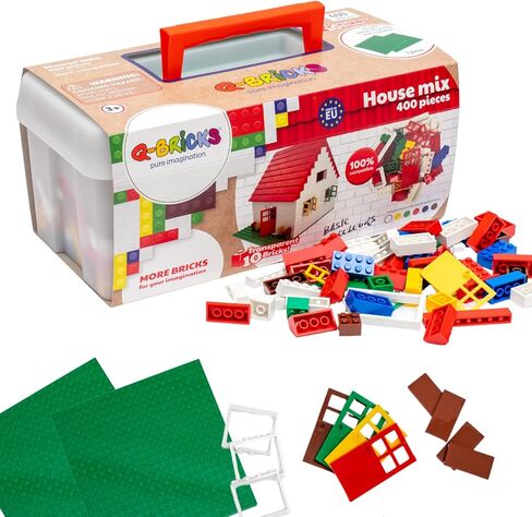 Creative Building Set with Classic Building Blocks - 400-Piece Set - 19 Shapes Include Doors, Windows, Roof Tiles, and Base Plates - 8 Colors - Reusable Storage Case in Saudi Arabia