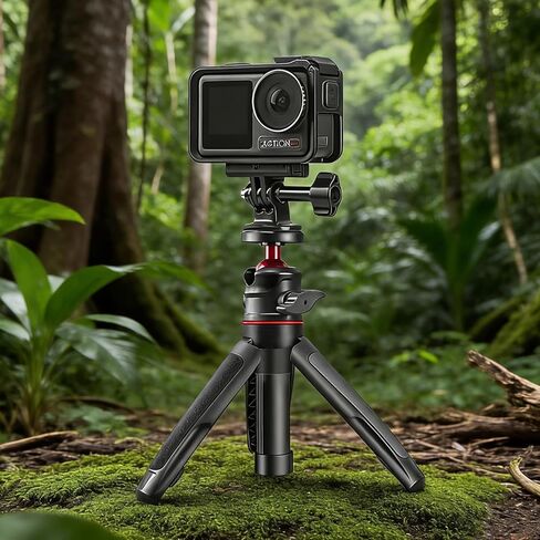 حامل ثلاثي صغير قابل للتمديد لـ DJI Action 5 Pro/Action 4/Action 3، حامل ثلاثي القوائم محمول خفيف الوزن مع محول تركيب كاميرا الحركة، حامل ABS وسبائك الألومنيوم لصور سيلفي Vlog (أسود شفق) in Kuwait
