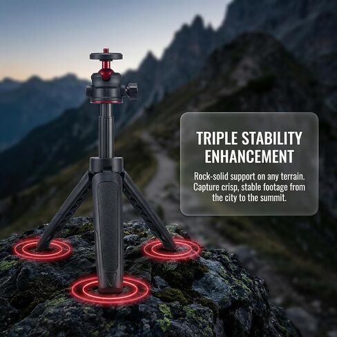 حامل ثلاثي صغير قابل للتمديد لـ DJI Action 5 Pro/Action 4/Action 3، حامل ثلاثي القوائم محمول خفيف الوزن مع محول تركيب كاميرا الحركة، حامل ABS وسبائك الألومنيوم لصور سيلفي Vlog (أسود شفق) in Kuwait