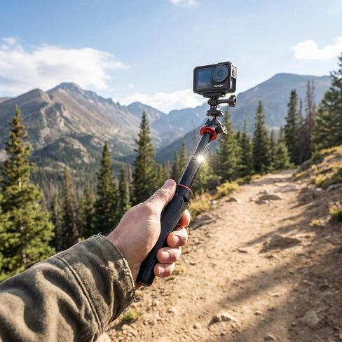 حامل ثلاثي صغير قابل للتمديد لـ DJI Action 5 Pro/Action 4/Action 3، حامل ثلاثي القوائم محمول خفيف الوزن مع محول تركيب كاميرا الحركة، حامل ABS وسبائك الألومنيوم لصور سيلفي Vlog (أسود شفق) in Kuwait