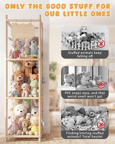 Stuffed Animal Storage Holder, Kids Plushies Toy Storage Organizer with Cute Sticker, 54In Wood Stuffed Animal Zoo Storage, Toy Shelf for Boys Girls, Ideal for Nursery, Playroom, Bedroom, Toddler Room in Kuwait