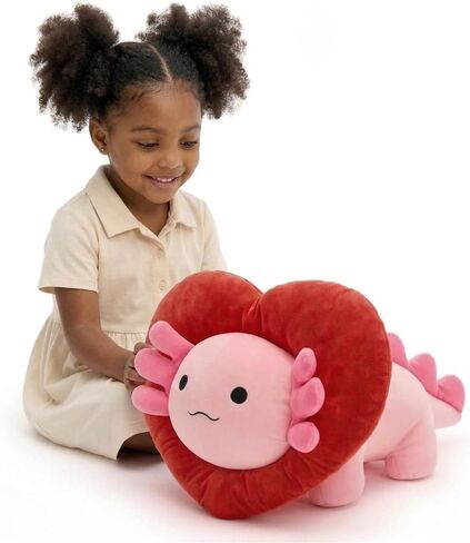 MaoGoLan Valentines Axolotl القطيفة مع غطاء على شكل قلب، وسادة رمي حيوانات محشوة اسفنجية وناعمة، 40.64 سم هدية قطيفة على شكل قلب محبب لعيد الحب، عيد الميلاد، الذكرى السنوية، عيد الأم in Kuwait