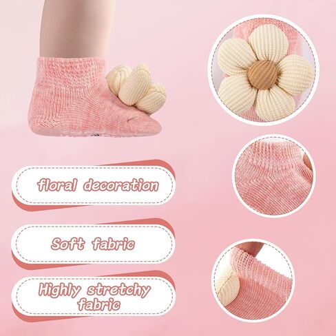 Baby Girl Headband and Socks,Cute Flower Non-Slip Grip Socks and Soft Hairbands Hair Accessories Sets for Babies Toddler Newborn Infant Girl in Kuwait