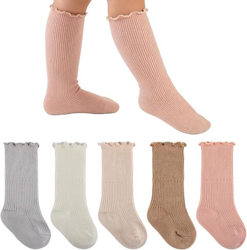 Baby Girls Knee High Socks Cotton Newborn Infants Toddlers Baby Girl Tube Ruffled Stockings Warm Long Socks in Kuwait