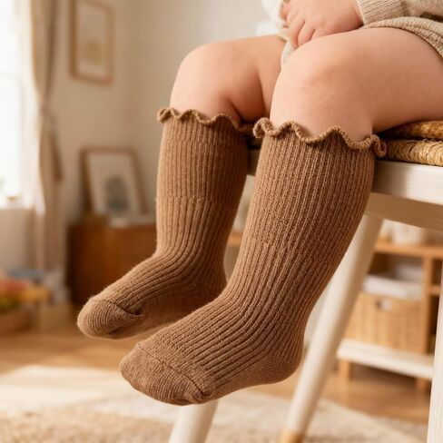 Baby Girls Knee High Socks Cotton Newborn Infants Toddlers Baby Girl Tube Ruffled Stockings Warm Long Socks in Saudi Arabia