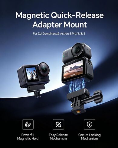 Magnetic Quick Release Mount for DJI Action 6 & Osmo Nano, Strong Magnetic Hold, One-Click Snap-On, Anti-Slip Silicone Pad, 1/4" Tripod Compatible, Adhesive Base Kit for DJI Action 3/4/5 & Osmo 360 in Kuwait