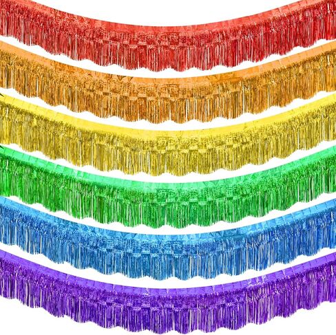 LOLSTAR RAINBOW FOIL FOIL FOIL GARLAND Party Decorations ، 6 Pack Rainbow Tinsel METALLIC LANNER ، TICKing Table Table Table for Birthday Wedder in Saudi Arabia