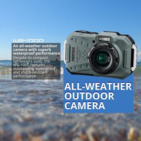 Ricoh Pentax WG-1000 All-Weather Compact Camera with 4X Optical Zoom and 20 Color Modes (Olive) Bundle with Gadget Bag with Accessory and Cleaning Kit, and 64GB SDXC UHS-I Memory Card (3 Items) in Kuwait
