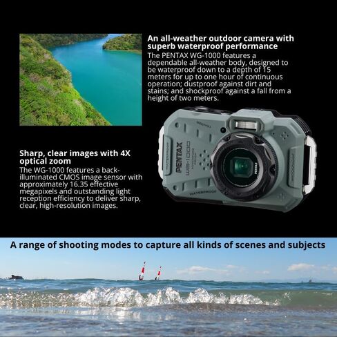 Ricoh Pentax WG-1000 All-Weather Compact Camera with 4X Optical Zoom and 20 Color Modes (Olive) Bundle with Gadget Bag with Accessory and Cleaning Kit, and 64GB SDXC UHS-I Memory Card (3 Items) in Kuwait
