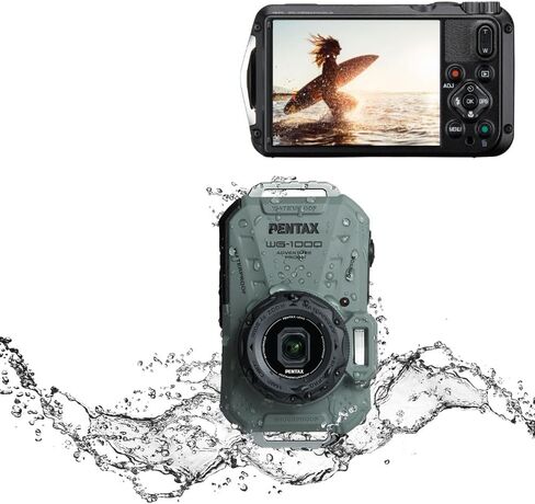 Ricoh Pentax WG-1000 All-Weather Compact Camera with 4X Optical Zoom and 20 Color Modes (Olive) Bundle with Gadget Bag with Accessory and Cleaning Kit, and 64GB SDXC UHS-I Memory Card (3 Items) in Kuwait