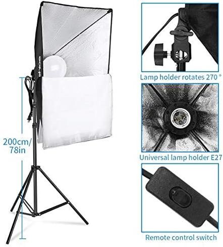 أضواء استوديو التصوير الفوتوغرافي مقاس 20 × 27 بوصة مع لمبات LED 2X 5500K 50W، حامل إضاءة قابل للتعديل، إضاءة مستمرة لتسجيل الصور/الفيديو، الصور الشخصية، تسجيل الفيديو in Kuwait