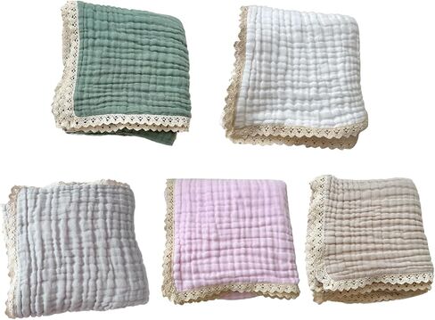 Cotton Gauze Blanket With Delicate Lace Trim - Newborn Swaddles - Beige - 41x41 inches in Kuwait