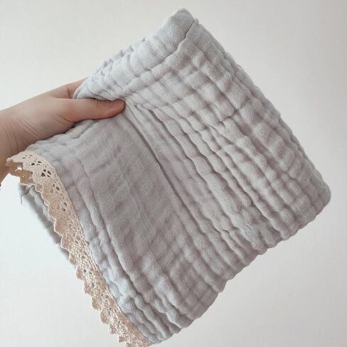 Cotton Gauze Blanket With Delicate Lace Trim - Newborn Swaddles - Beige - 41x41 inches in Kuwait
