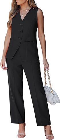 luvamia Vest Pants Suits for Women Dressy 2 Piece Sets Sleeveless Blazer Straight Leg Dress Pants Business Casual Outfit in Saudi Arabia