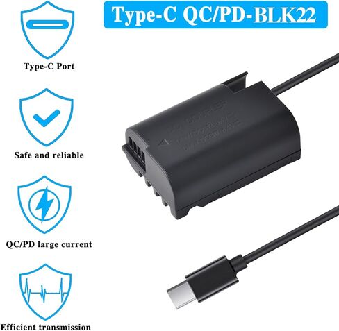 بطارية الدمية USB من النوع C DMW-BLK22 متوافقة مع باناسونيك لوميكس DC-S9 DC-G9II DC-S5 DC-S5II DC-S5IIX GH5II GH6 S5M2 S5M2X GH5M2 in Kuwait
