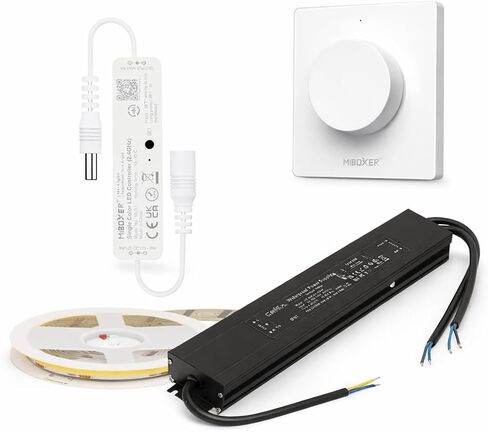 طقم التحكم عن بعد MLR1 Mini Single Color LED Controller & K1 White Rotating Panel Remote Bundle (24V 400W IP67 LED Driver + 24V COB LED Strip 480LED/m CRI90 3000K أبيض دافئ) in Kuwait