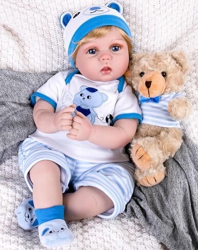 Aori Reborn Baby Boy Doll - 22 Inch Lifelike Realistic Newborn - Handmade Weighted Baby Dolls with Soft Cloth Body Cuddly Reborn Toddler for Kids 3+ | Realistic Boy Doll Gift Set in Saudi Arabia