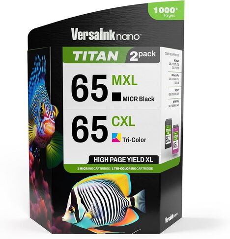 Versaink-Nano HP 65 MXL Titan-Magnetic Black & Color 2-Pack-يحل محل HP 65 و 65 XL ، يعمل مع HP Deskjet 3700 Series ، 2600 Series ، HP Envy 5000 Series in Saudi Arabia