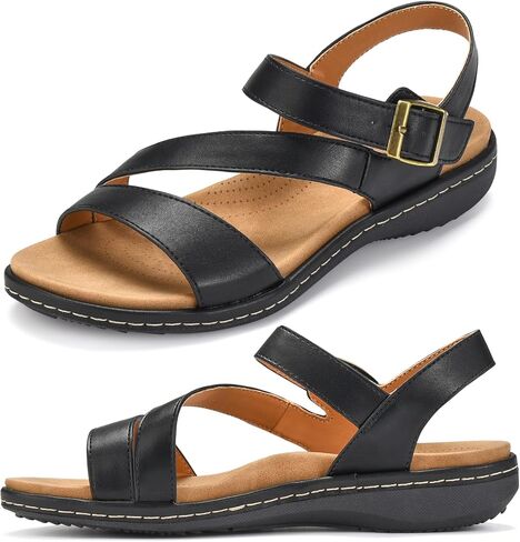 Women's Slingback Sandals - Contoured Arch Comfort, Adjustable Straps, Lightweight Summer Walking Shoes for Travel in Kuwait
