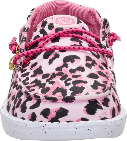 HEYDUDE Girl's Youth Wendy Getaway Lace Slip On Shoe, Pink Leopard Size 5 | Lightweight Travel Ready Easy On Style in Kuwait