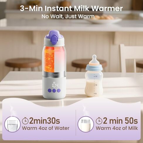 Portable Bottle Warmer for Travel, 3-Min Fast Heating, 12oz Baby Bottle Warmer for Breastmilk & Formula, 6 Precise Temp Control & 6 Time Settings, Baby Milk Warmer for Airplane, Car and Outdoor in Kuwait