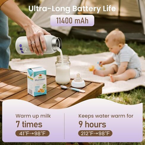 Portable Bottle Warmer for Travel, 3-Min Fast Heating, 12oz Baby Bottle Warmer for Breastmilk & Formula, 6 Precise Temp Control & 6 Time Settings, Baby Milk Warmer for Airplane, Car and Outdoor in Kuwait