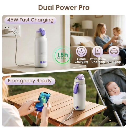 Portable Bottle Warmer for Travel, 3-Min Fast Heating, 12oz Baby Bottle Warmer for Breastmilk & Formula, 6 Precise Temp Control & 6 Time Settings, Baby Milk Warmer for Airplane, Car and Outdoor in Kuwait