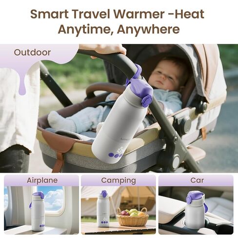 Portable Bottle Warmer for Travel, 3-Min Fast Heating, 12oz Baby Bottle Warmer for Breastmilk & Formula, 6 Precise Temp Control & 6 Time Settings, Baby Milk Warmer for Airplane, Car and Outdoor in Kuwait