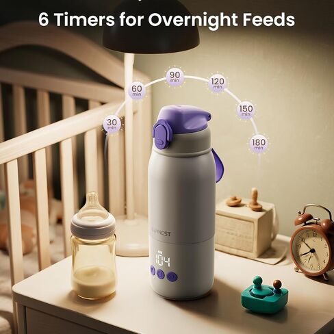 Portable Bottle Warmer for Travel, 3-Min Fast Heating, 12oz Baby Bottle Warmer for Breastmilk & Formula, 6 Precise Temp Control & 6 Time Settings, Baby Milk Warmer for Airplane, Car and Outdoor in Kuwait