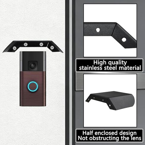 Stainless Steel Doorbell Rain Cover Compatible with Ring Battery Doorbell(2024)/Plus/Pro/Wired Doorbell Pro, Sun Rain Shade Hood Weatherproof Anti-Glare Protector, Outdoor Doorbell Accessories Black in Kuwait