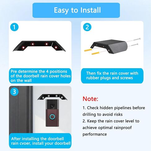Stainless Steel Doorbell Rain Cover Compatible with Ring Battery Doorbell(2024)/Plus/Pro/Wired Doorbell Pro, Sun Rain Shade Hood Weatherproof Anti-Glare Protector, Outdoor Doorbell Accessories Black in Kuwait