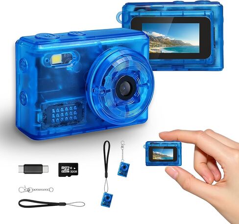 Mini Keychain Digital Camera, 2MP 1080P Pocket-Size Camera, Y2K Mini Digital Camera with 32GB Card with Long Battery Life for Travel, Party and Vlog, Blue in Saudi Arabia