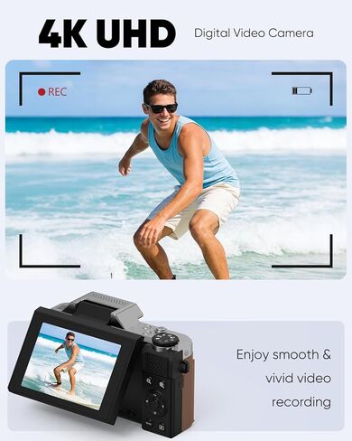 كاميرا رقمية 4K للتصوير الفوتوغرافي ORDRO D27، كاميرا تسجيل فيديو واي فاي بدقة 64 ميجابكسل لليوتيوب، كاميرا فيديو بتكبير بصري 6X مع شاشة قابلة للطي 180 درجة، بطاقة SD سعة 32 جيجابايت، بطاريتان in Kuwait