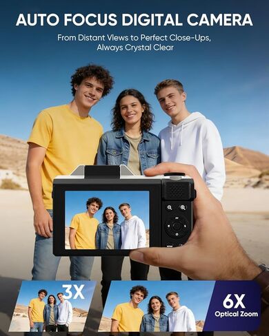 كاميرا رقمية 4K للتصوير الفوتوغرافي ORDRO D27، كاميرا تسجيل فيديو واي فاي بدقة 64 ميجابكسل لليوتيوب، كاميرا فيديو بتكبير بصري 6X مع شاشة قابلة للطي 180 درجة، بطاقة SD سعة 32 جيجابايت، بطاريتان in Kuwait