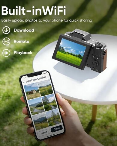 كاميرا رقمية 4K للتصوير الفوتوغرافي ORDRO D27، كاميرا تسجيل فيديو واي فاي بدقة 64 ميجابكسل لليوتيوب، كاميرا فيديو بتكبير بصري 6X مع شاشة قابلة للطي 180 درجة، بطاقة SD سعة 32 جيجابايت، بطاريتان in Kuwait