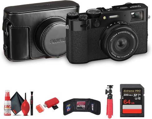 حزمة كاميرا FUJIFILM X100VI الرقمية (أسود) مع حقيبة جلدية LC-X100VI + قارئ بطاقات USB + حامل ثلاثي مرن + بطاقة 64 جيجابايت + المزيد in Kuwait