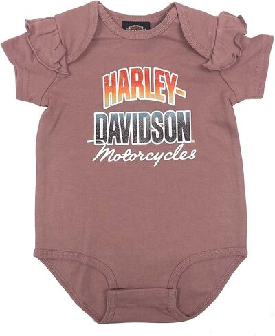 Harley-Davidson Baby Girls' Glittery H-D Short Sleeve Newborn Ruffle Creeper in Kuwait