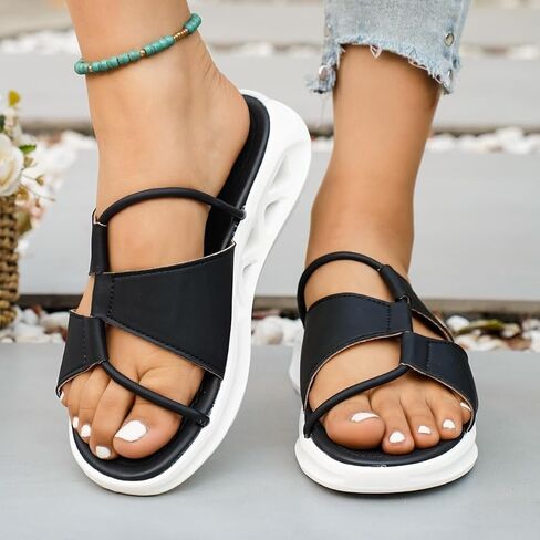 Women's Wedge Sandal, Roman Style Open Heel Beach Sandals, Women Flat Shoes Slide Sandal in Kuwait