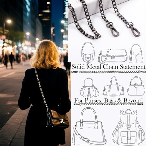 4 Pack 47" DIY Iron Flat Chain Strap for Purse, Crossbody Bag, Shoulder Bag, Replacement Bag Strap with Metal Buckles,Crossbody Chain, Detachable Purse Chain Accessories for Handbags (Silver) in Saudi Arabia
