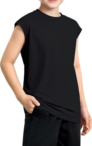 الأولاد تانك القمم رياضية بلا أكمام تي شيرت شبكة سريعة الجافة Crewneck الملابس الداخلية للأطفال 7-14 سنة in Saudi Arabia