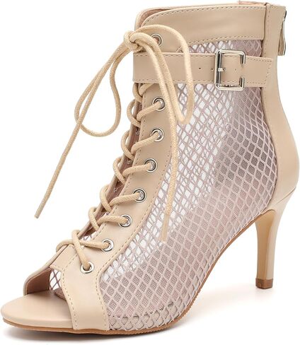 Enelauge Women's Mesh Sandals Summer Booties Mesh Booties Zipper Peep Toe Lace Up Buckle Strap Kitten Heels Comfortable Sexy Wedding Bridal Party Dress Shoes in Kuwait